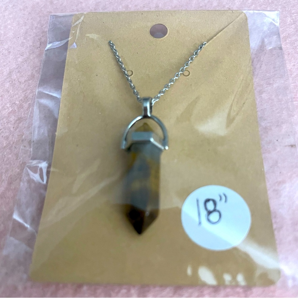 CRYSTAL NECKLACE - Reiki Healing Brown Tiger Eye Crystal Stone Point Necklace